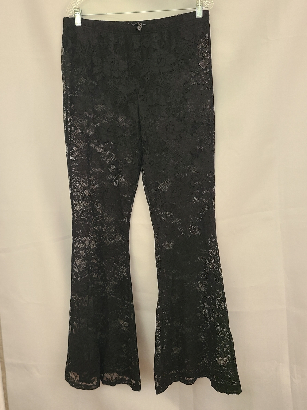 Current Mood 2X Black Sheer Lace Festive Whimsy Goth Boho Beach Flare Leg Pants